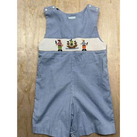 Southern Sunshine Kids Romper Pirates Ship 3T Snap Closure Gingham Sleeveless - Picture 1 of 8